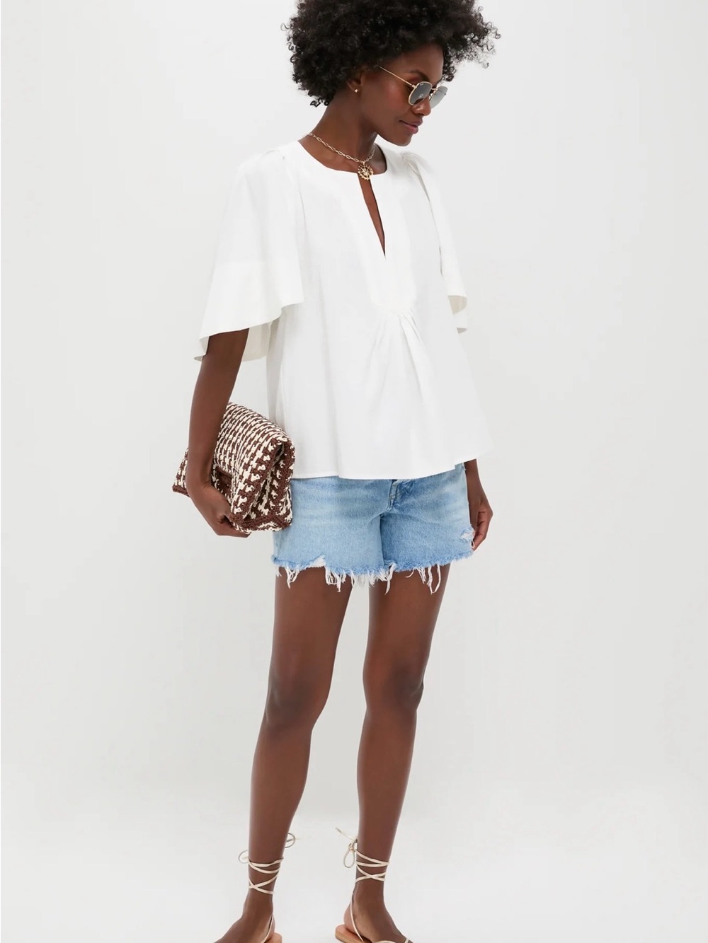 Tuckernuck White Flutter-Sleeve V-Neck Finley Blouse
